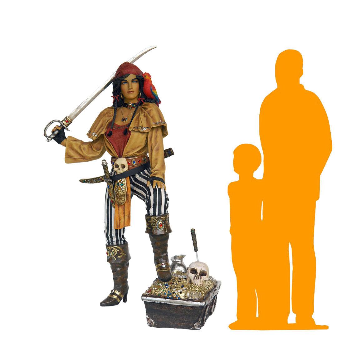Lady Pirate With Treasure Chest Statue