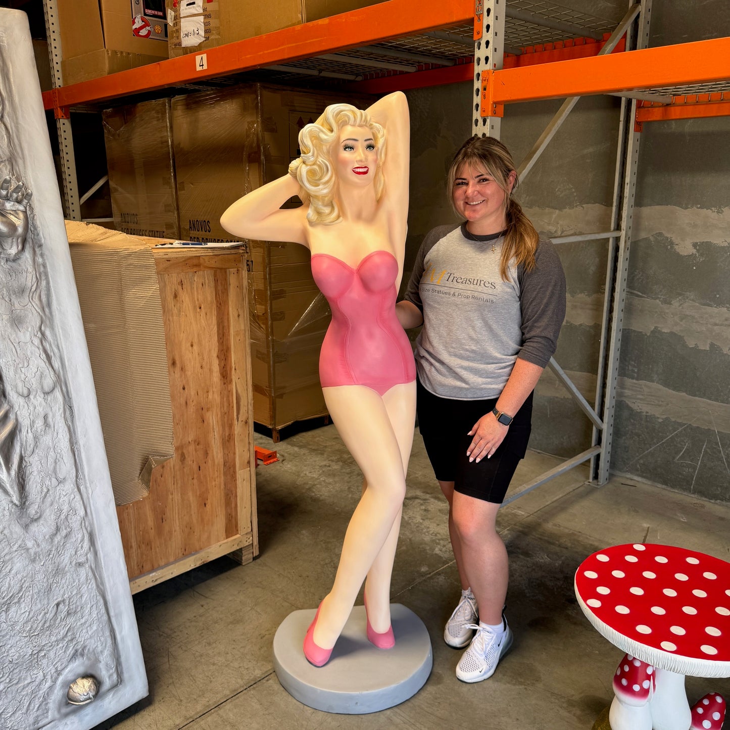 Sexy Lady In Pink Life Size Statue
