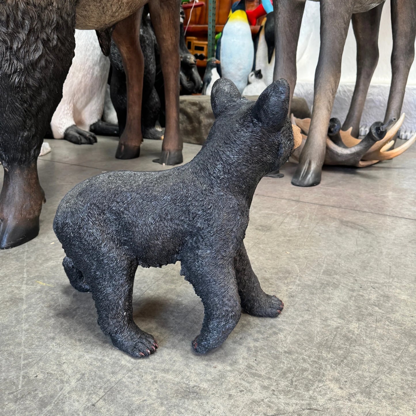 Walking Black Baby Bear Cub Statue