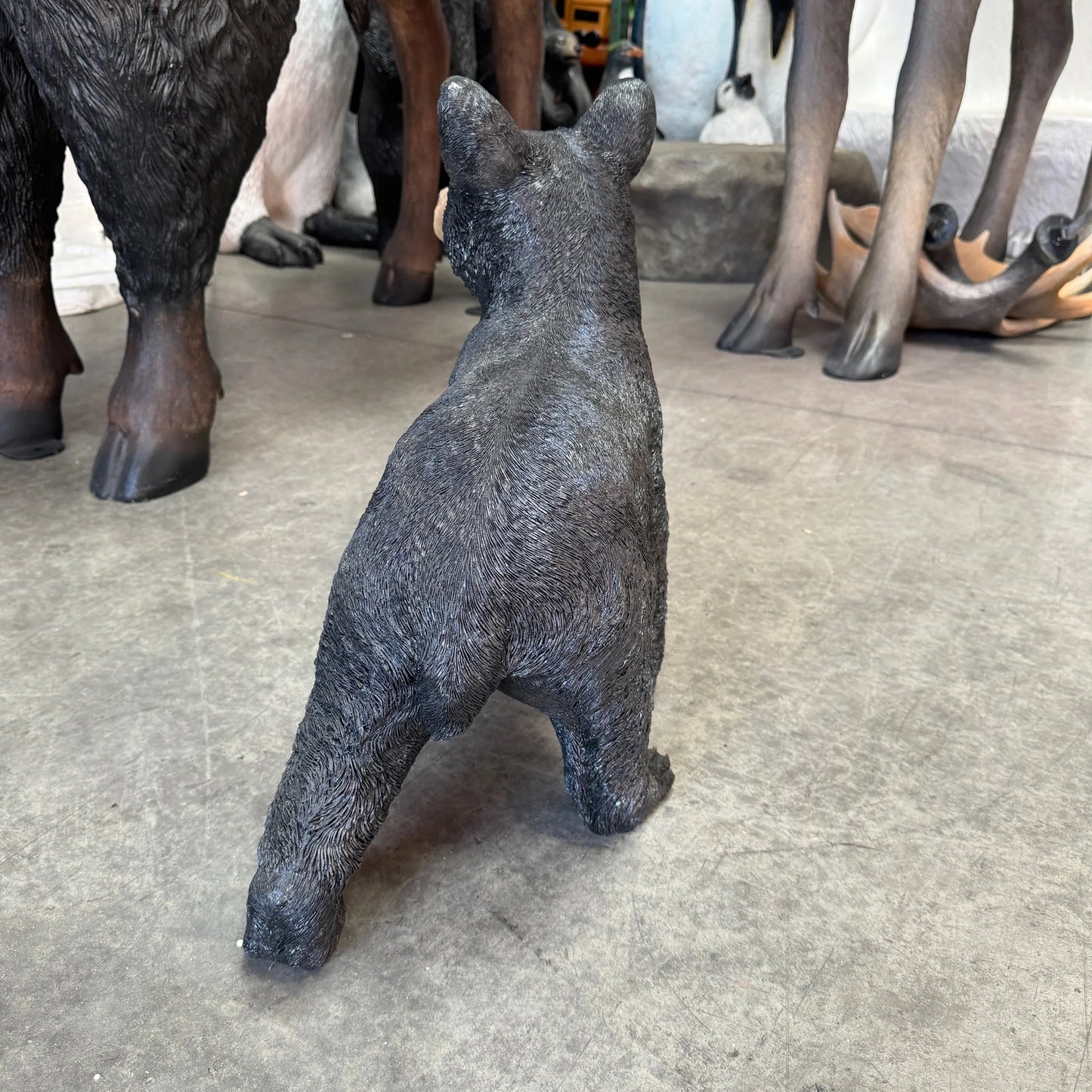Walking Black Baby Bear Cub Statue
