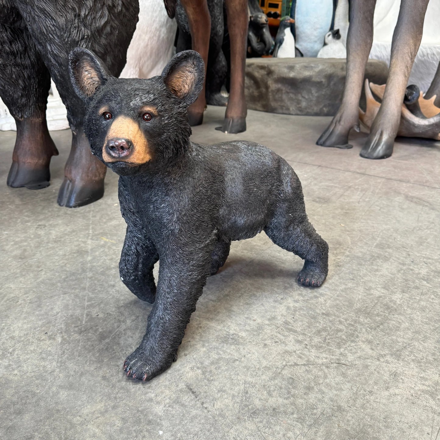 Walking Black Baby Bear Cub Statue