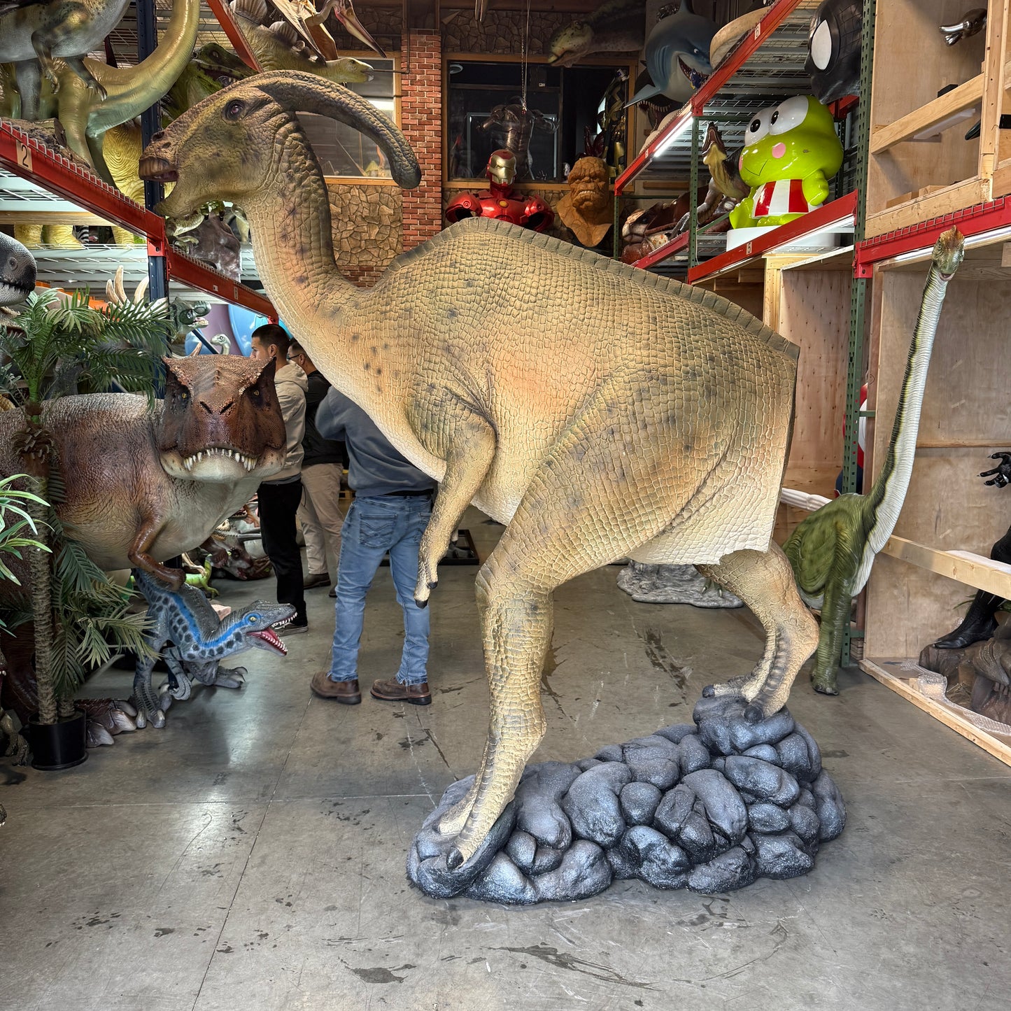 Green Parasaurolophus Dinosaur Life Size Statue