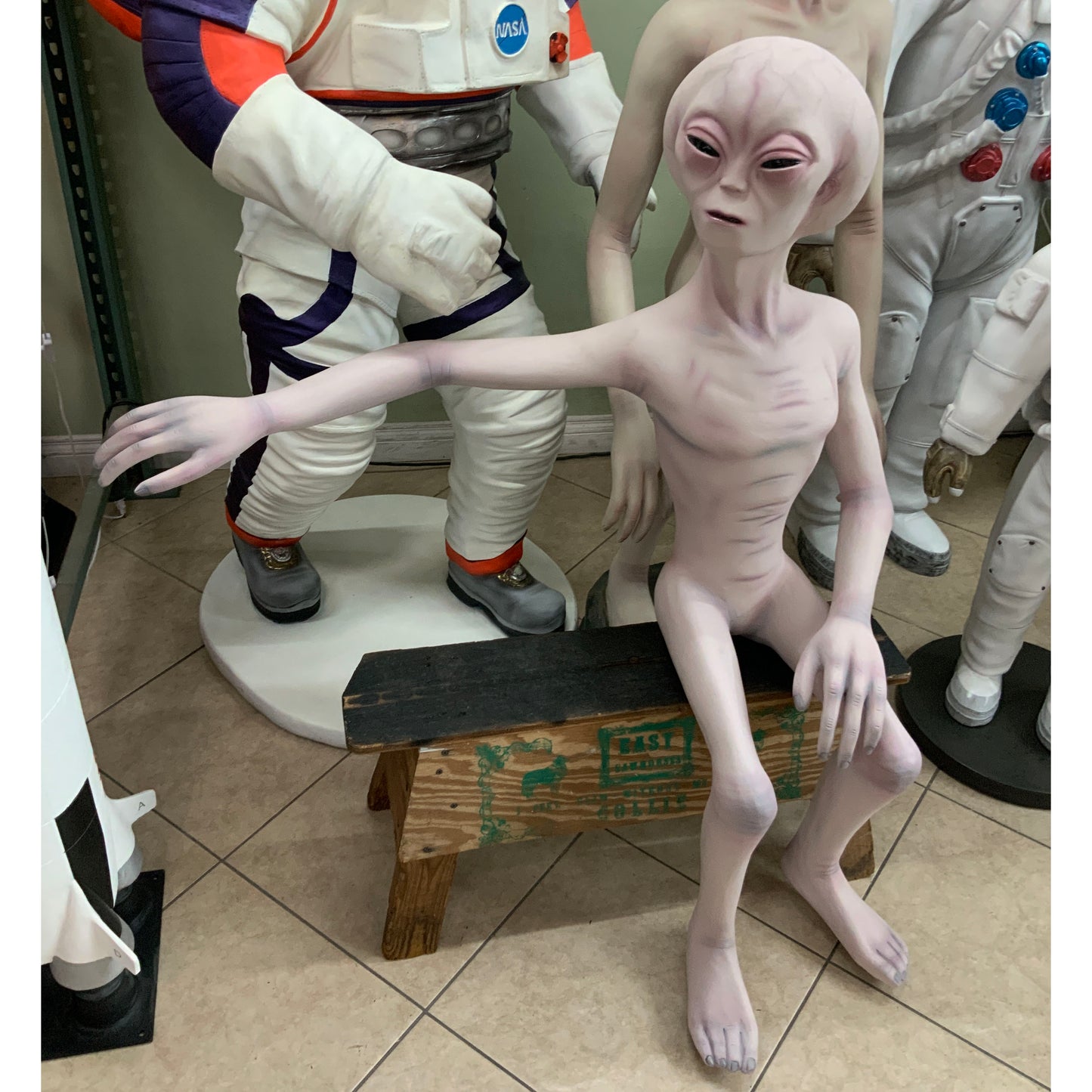 Alien Sitting No Bench Life Size Statue