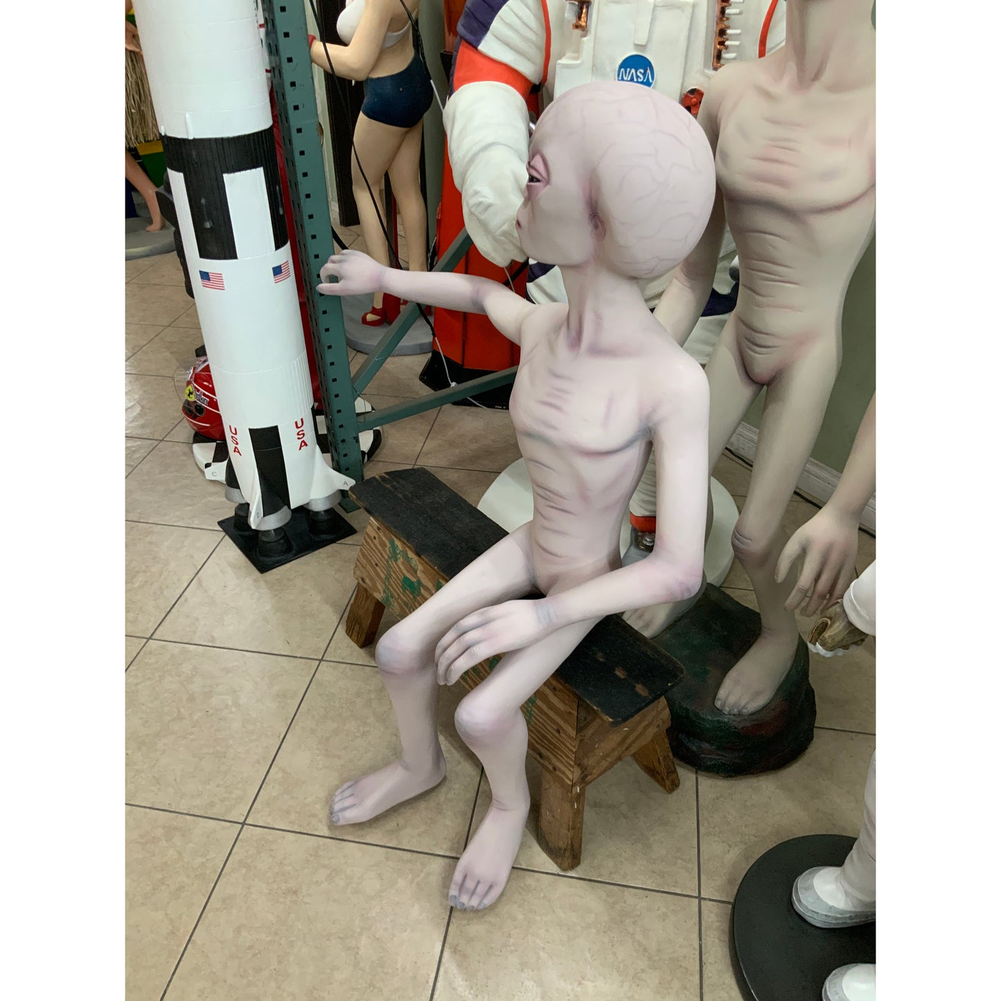 Alien Sitting No Bench Life Size Statue