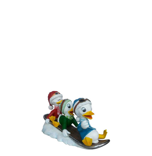 Small Ducklings On Snowboard Statue