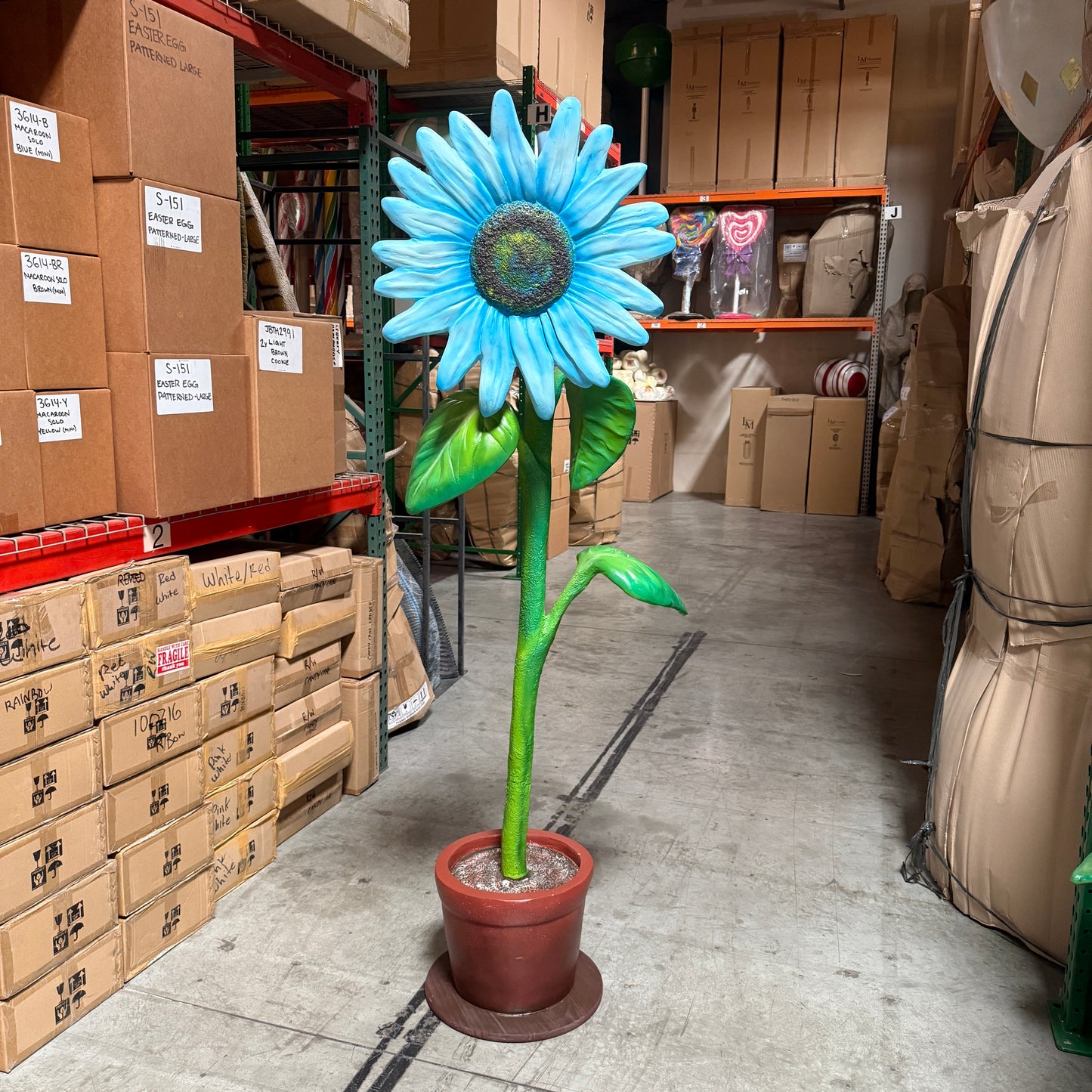 Large Blue Sunflower Statue