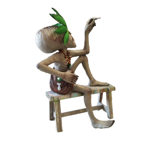 Sitting Leaf Alien With Cigar Life Size Statue
