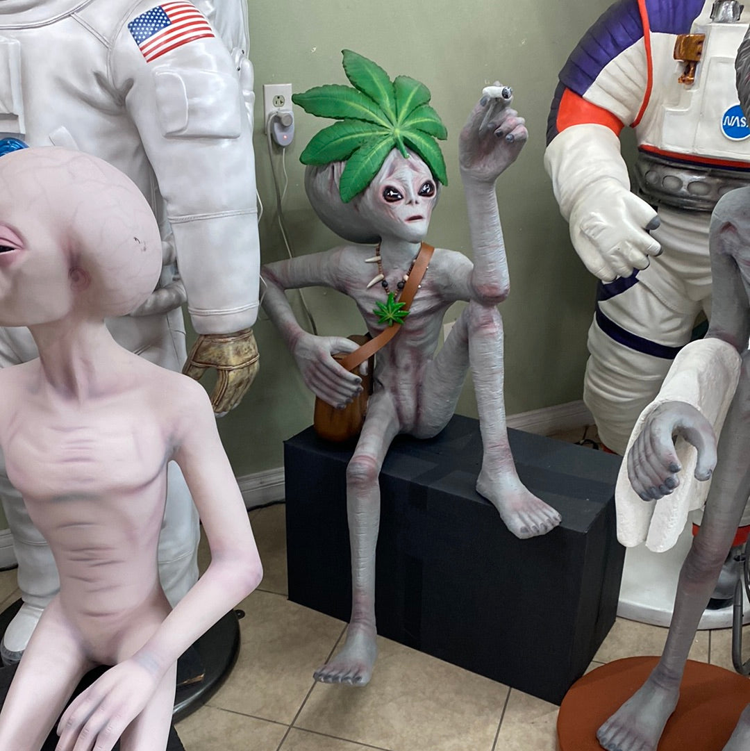 Sitting Leaf Alien With Cigar Life Size Statue