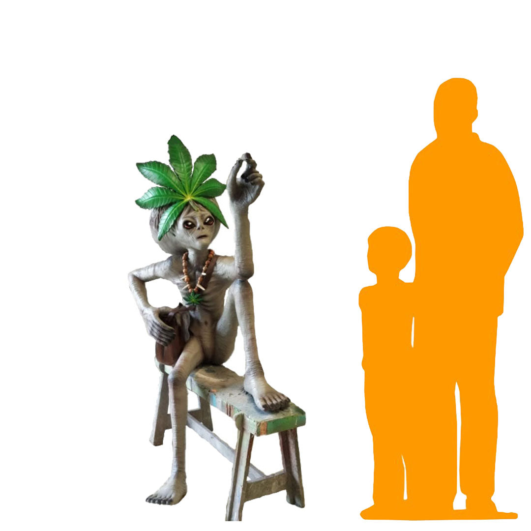 Sitting Leaf Alien With Cigar Life Size Statue
