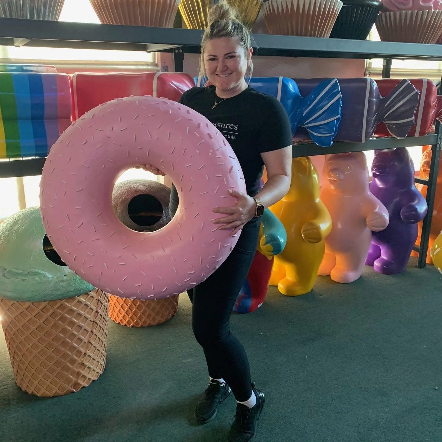 Large Pink Donut Statue
