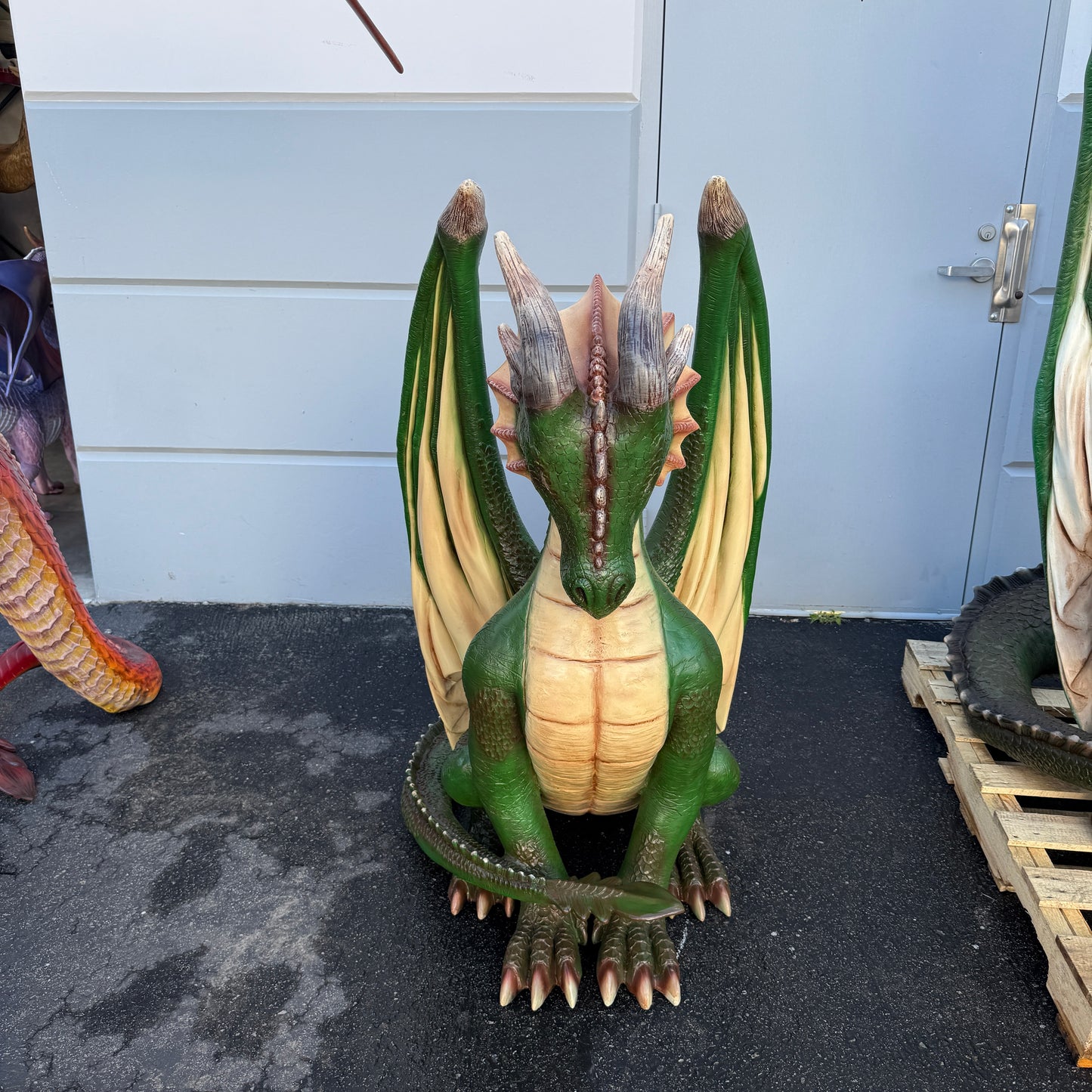 Small Green Sitting Dragon Statue