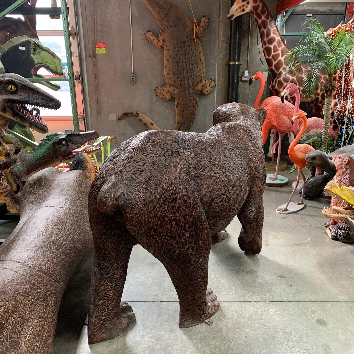 Walking Brown Bear Head Up Statue