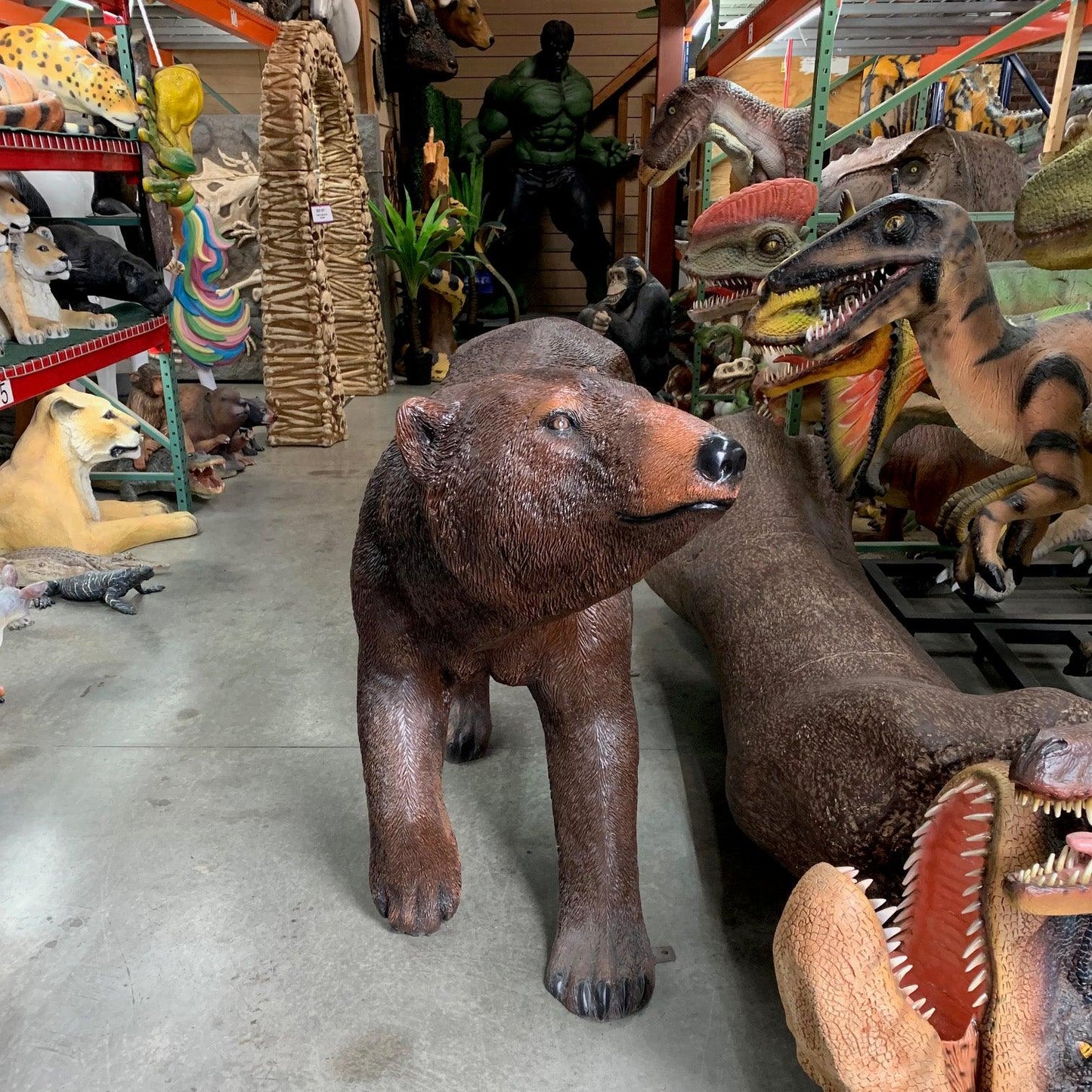 Walking Brown Bear Head Up Statue