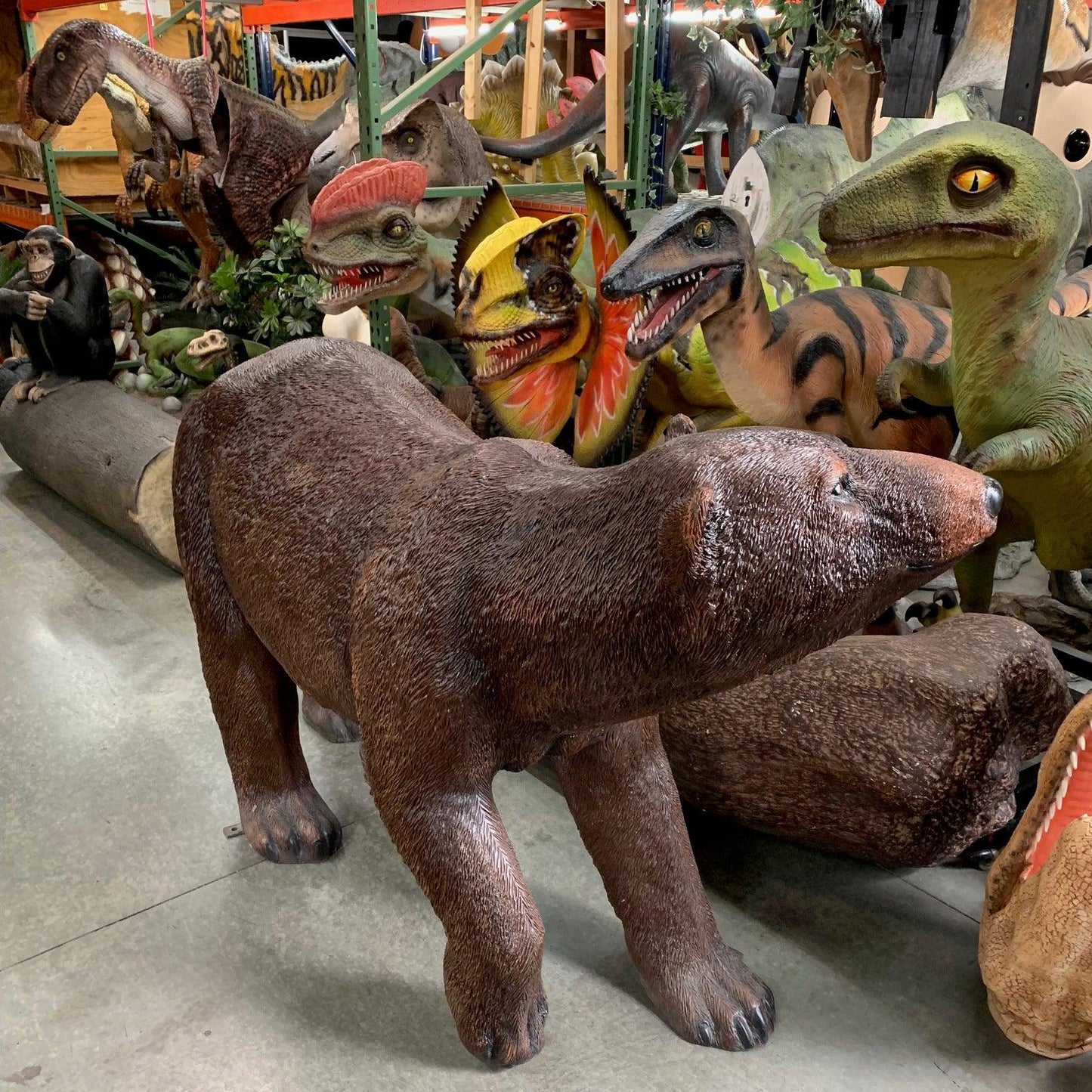 Walking Brown Bear Head Up Statue