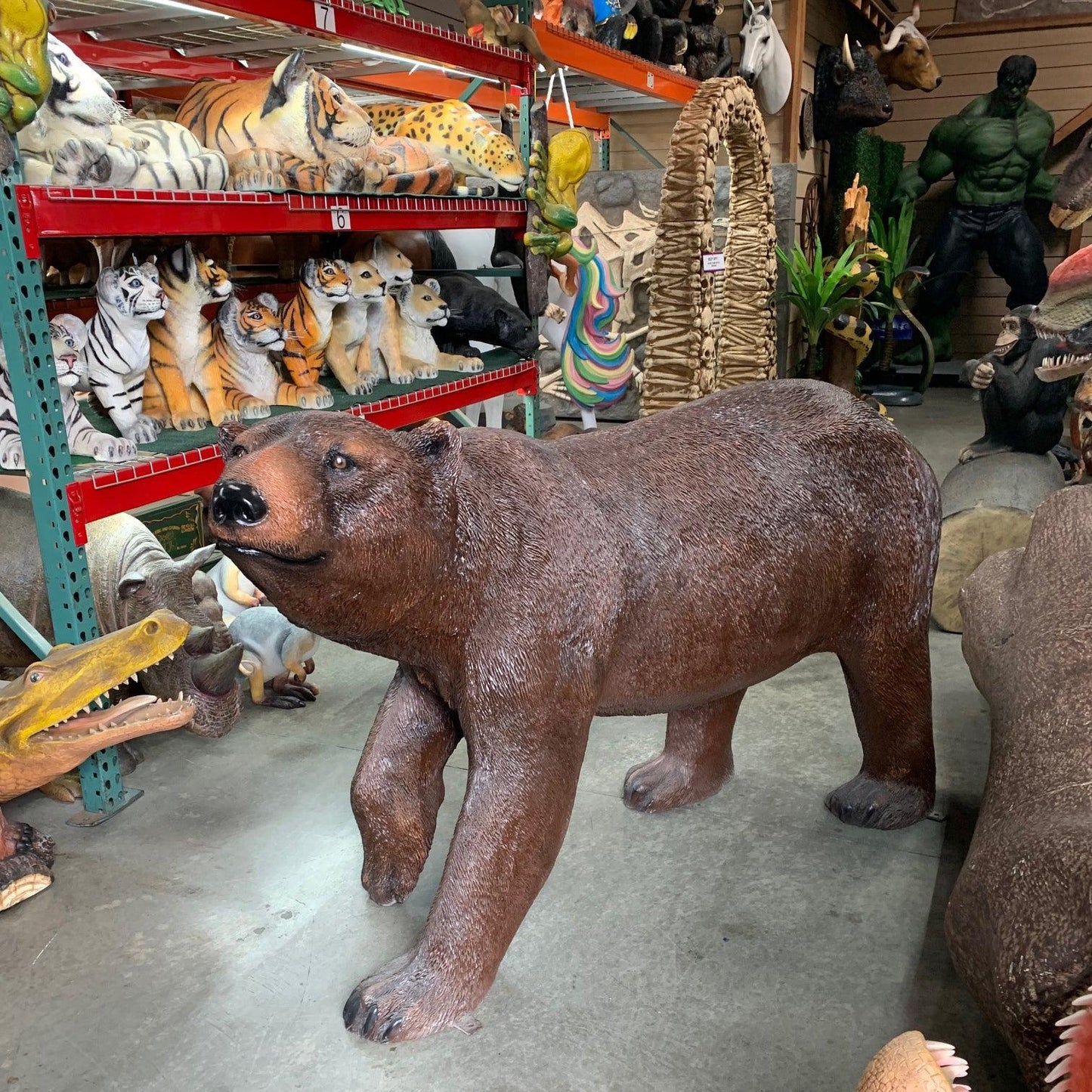 Walking Brown Bear Head Up Statue