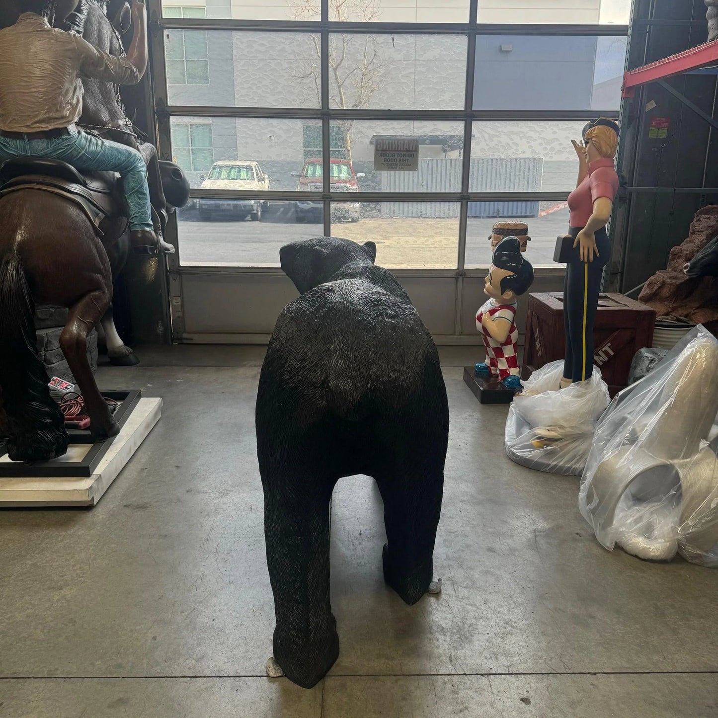Walking Black Bear Head Up Statue