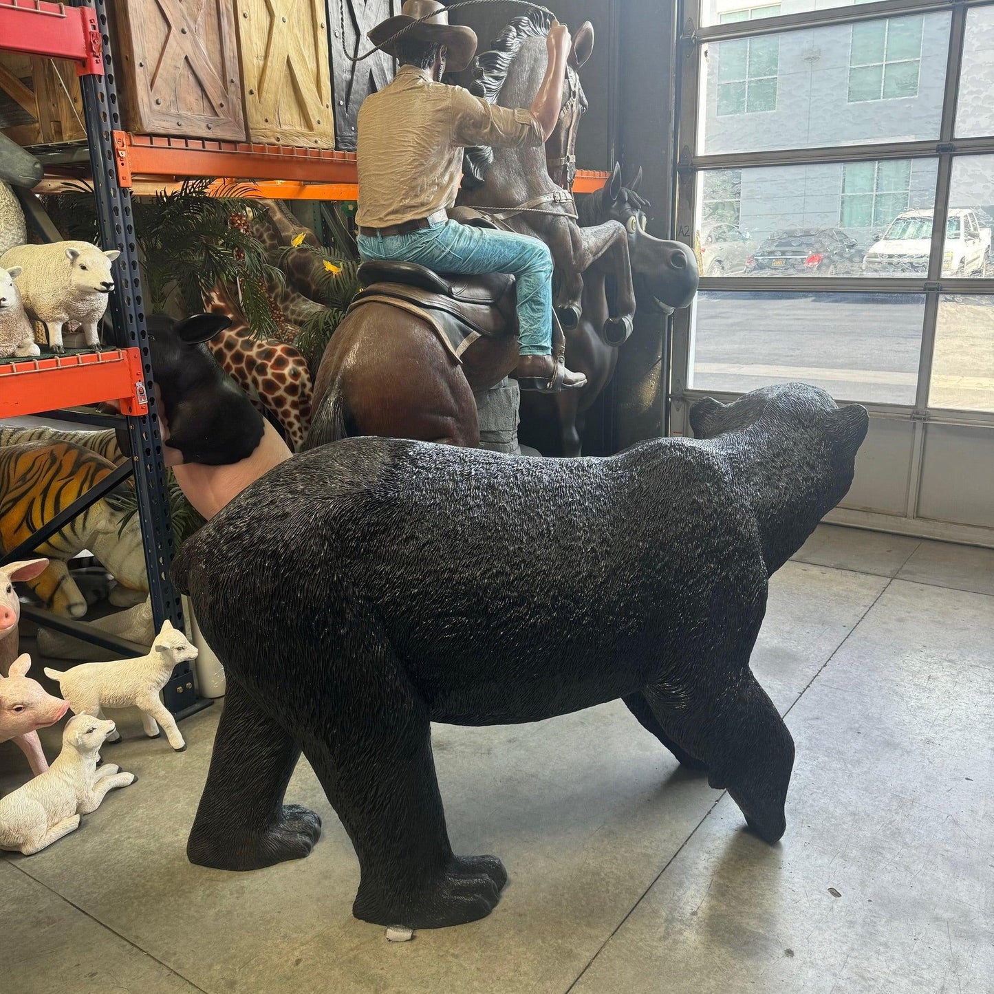 Walking Black Bear Head Up Statue