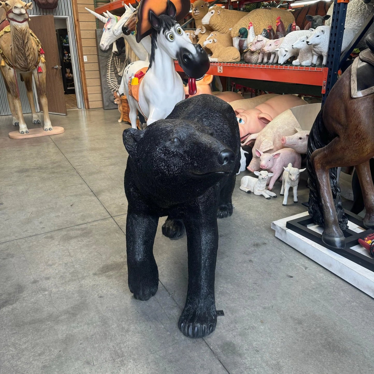 Walking Black Bear Head Up Statue