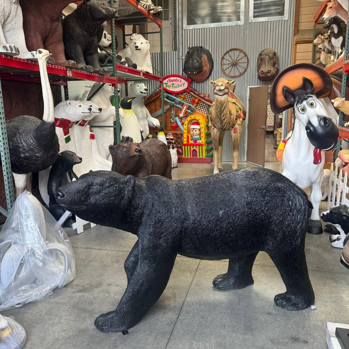 Walking Black Bear Head Up Statue
