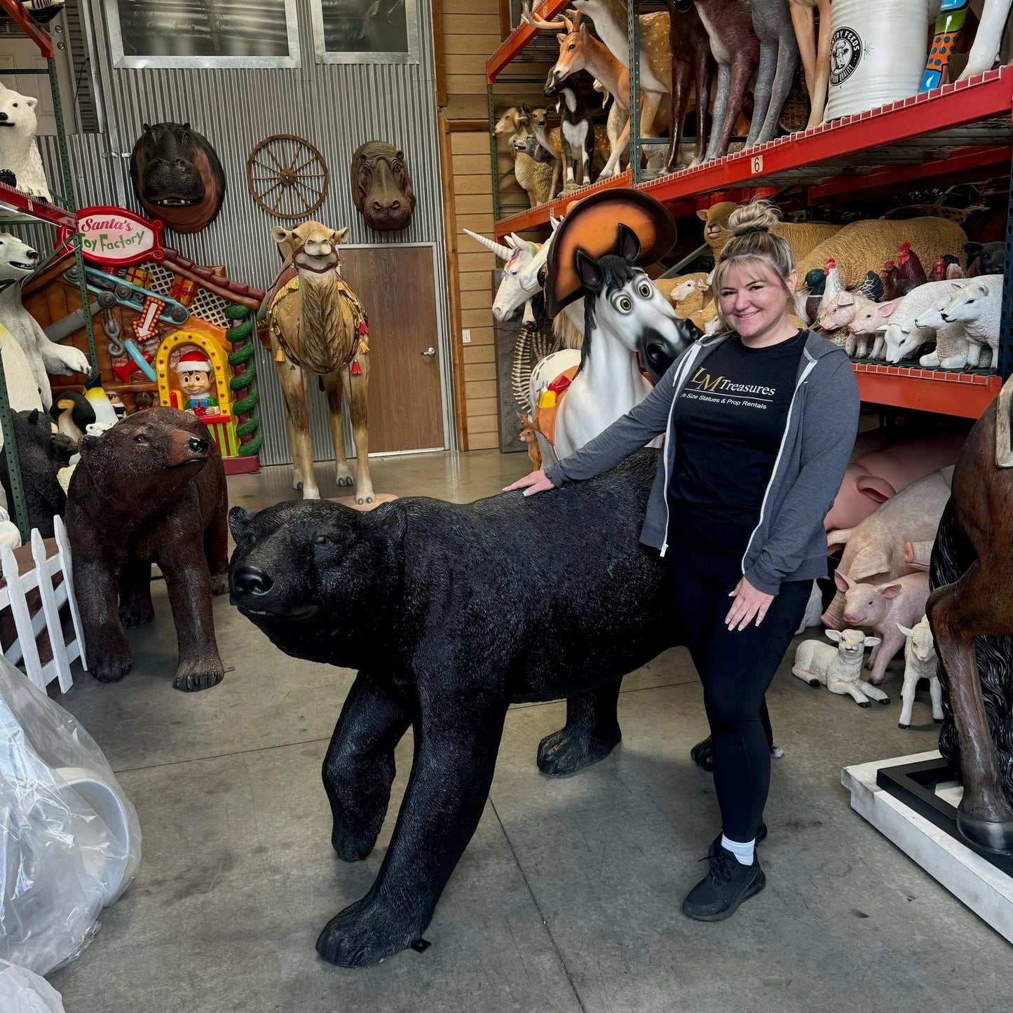 Walking Black Bear Head Up Statue