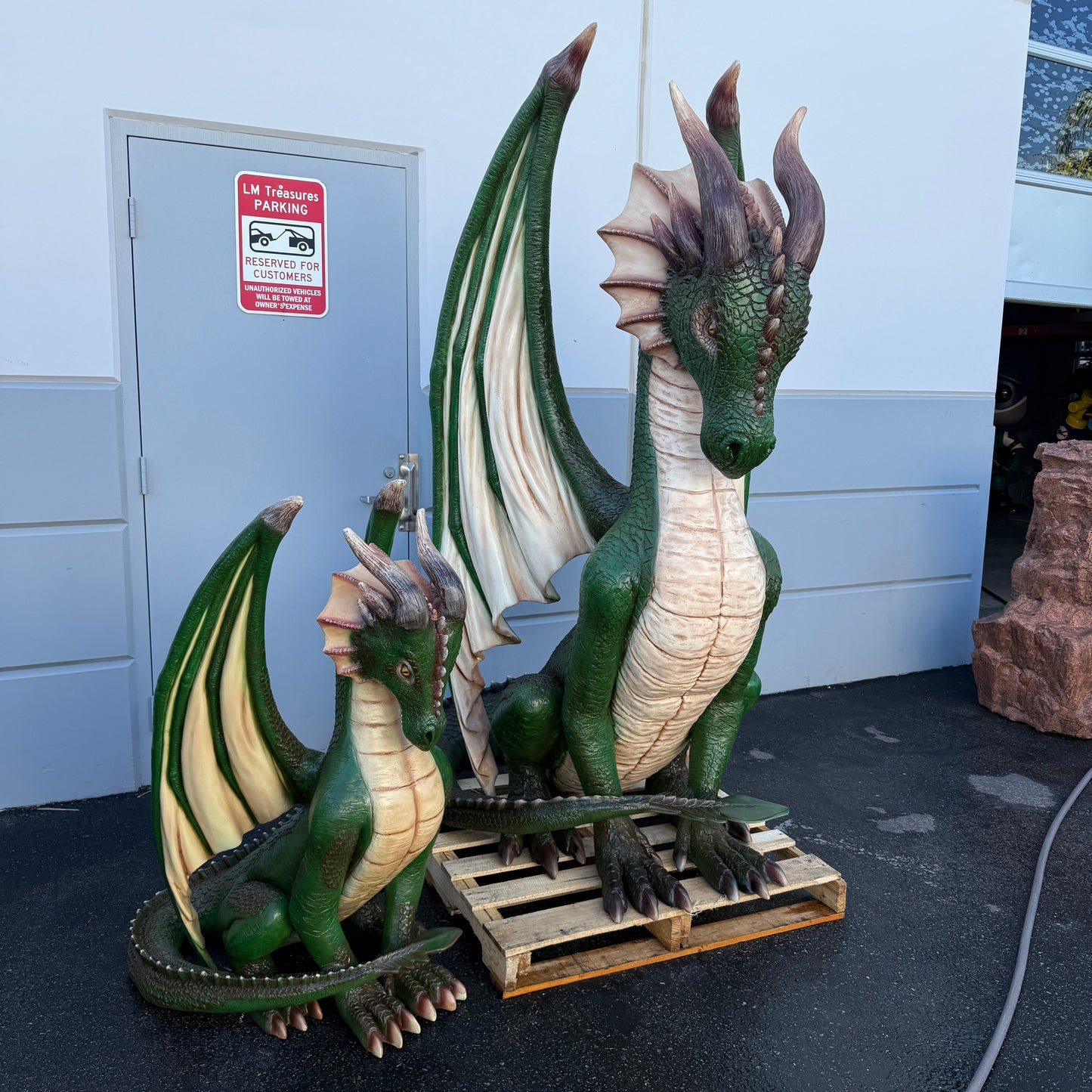 Green Sitting Dragon Life Size Statue