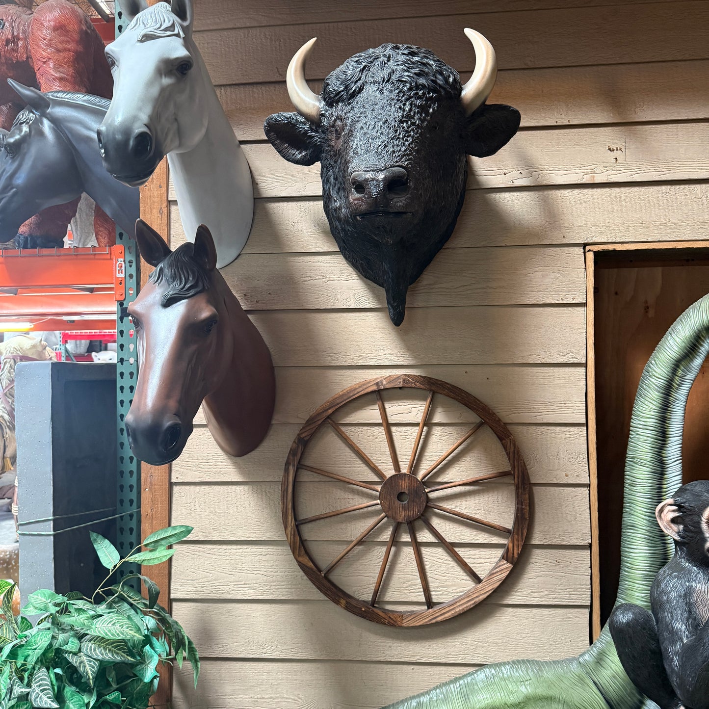 Wooden Wagon Wheel Statue