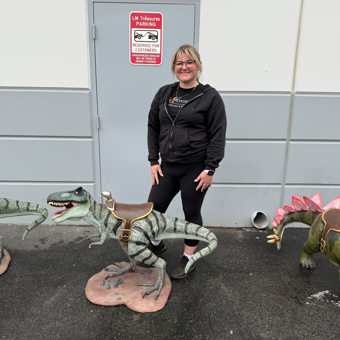 Small T-Rex Dinosaur With Saddle Statue