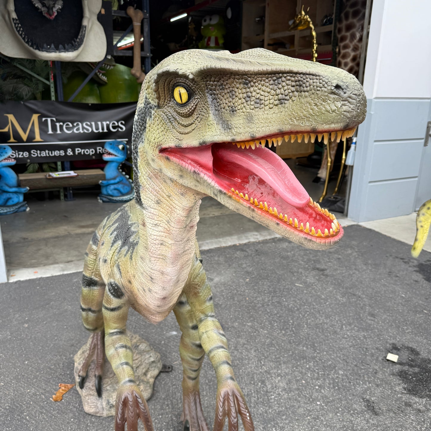 Green Velociraptor Dinosaur Statue