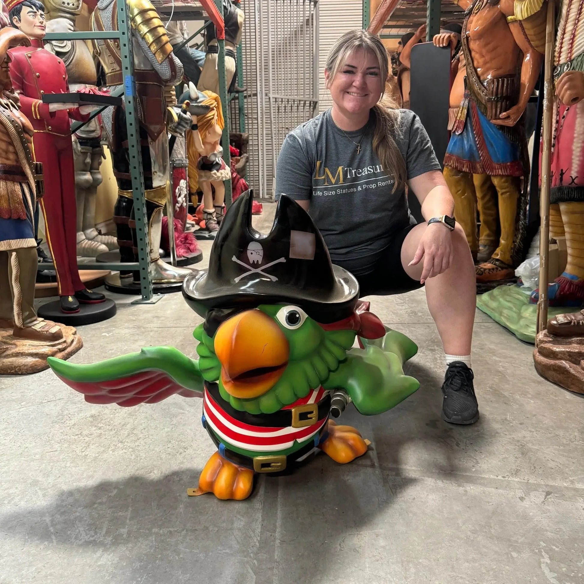 Comic Green Pirate Parrot Statue A0707-6015-T