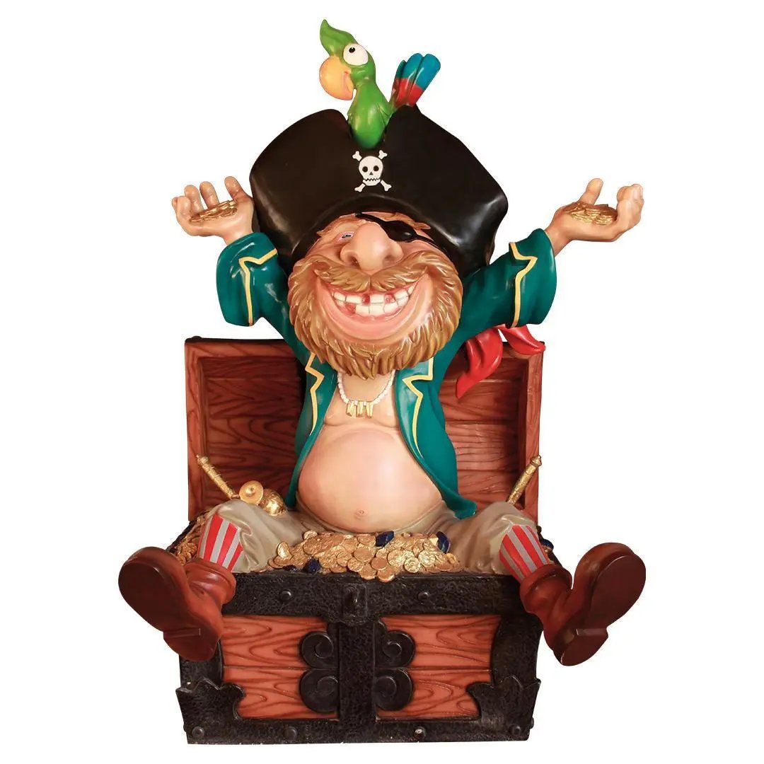 Pirate in Treasure Chest Life Size Statue - LM Treasures Prop Rentals