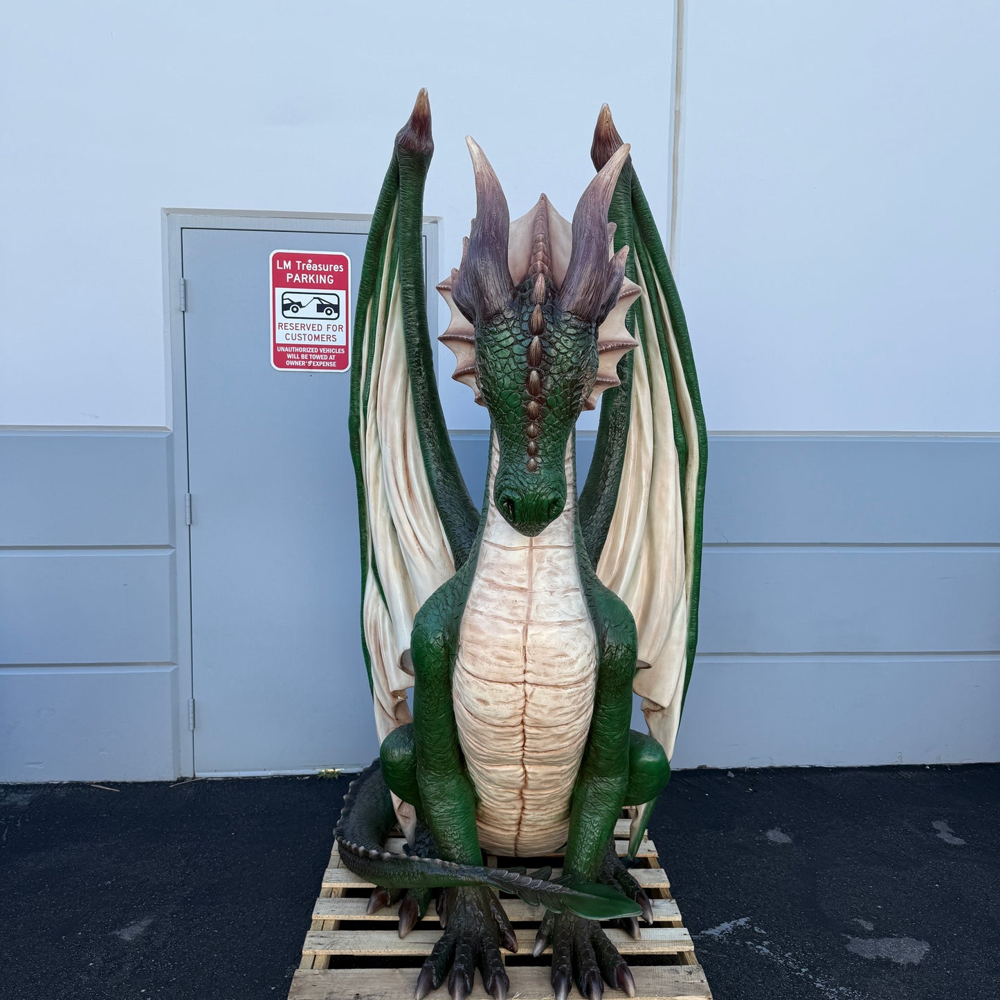 Green Sitting Dragon Life Size Statue