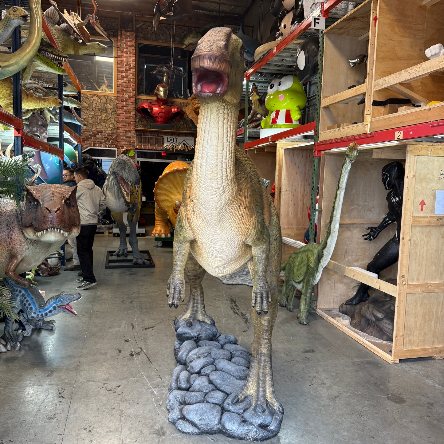 Green Parasaurolophus Dinosaur Life Size Statue