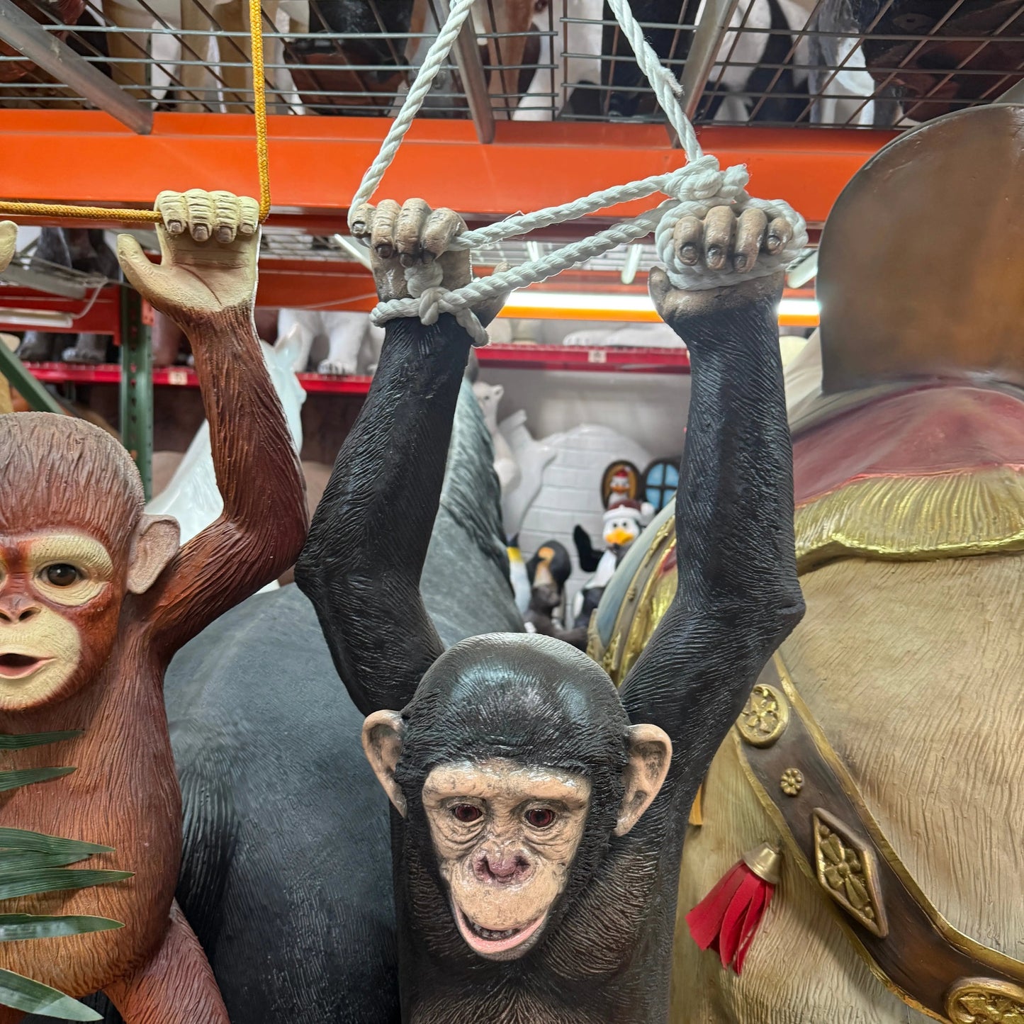 Hanging Monkey On Rope Statue A0297-120040-H