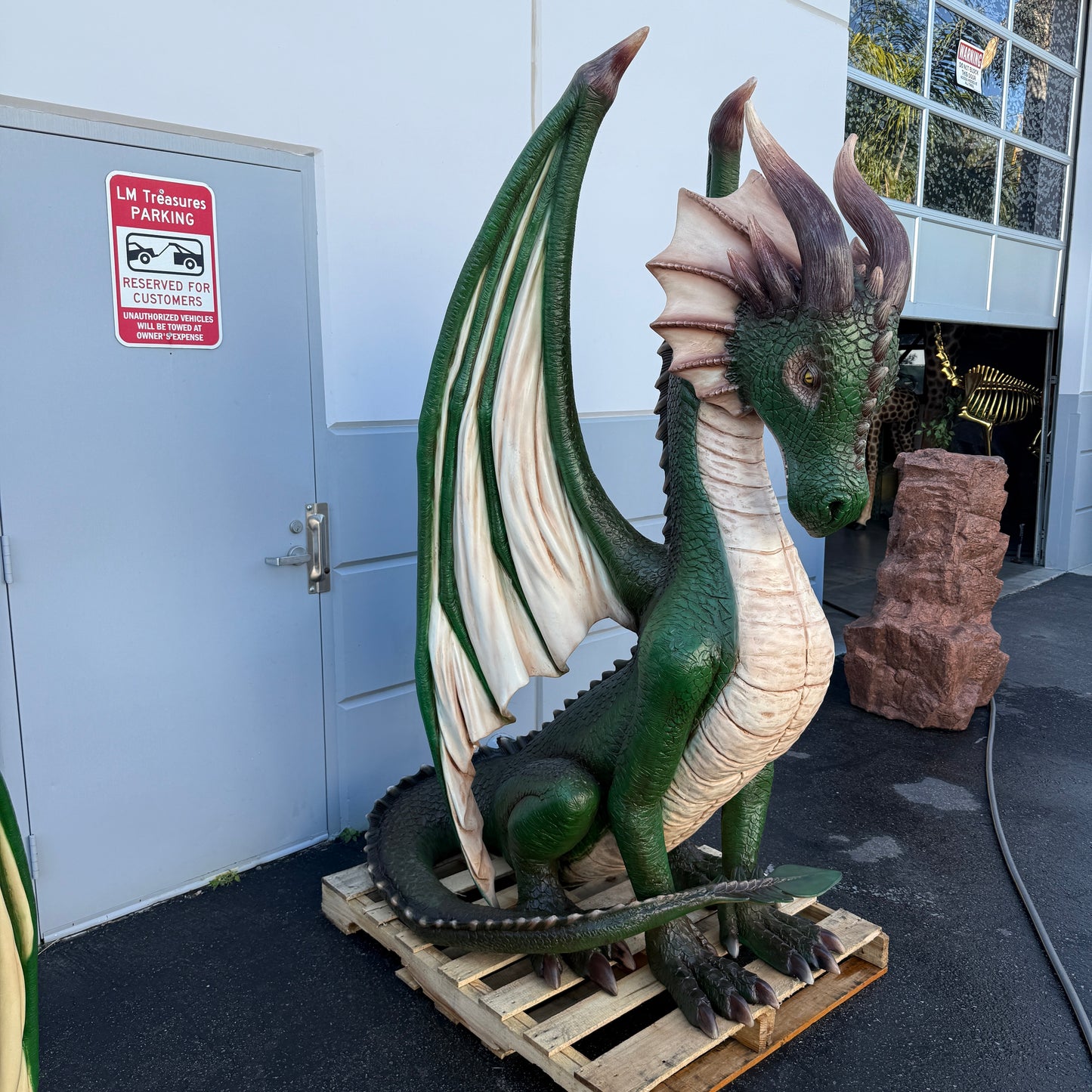 Green Sitting Dragon Life Size Statue