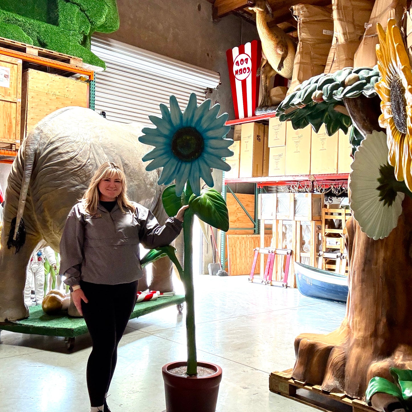 Large Blue Sunflower Statue