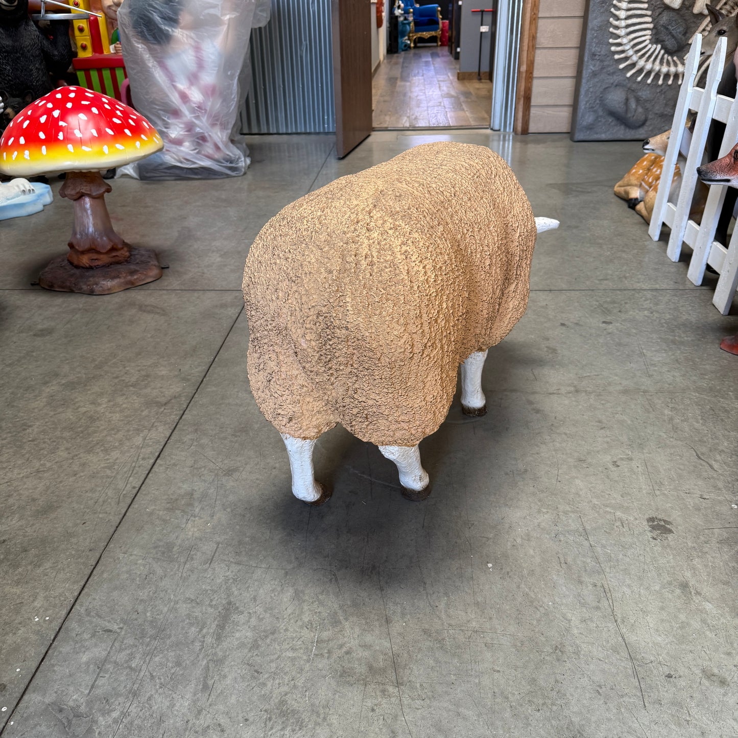 Merino Ewe Head Down Statue