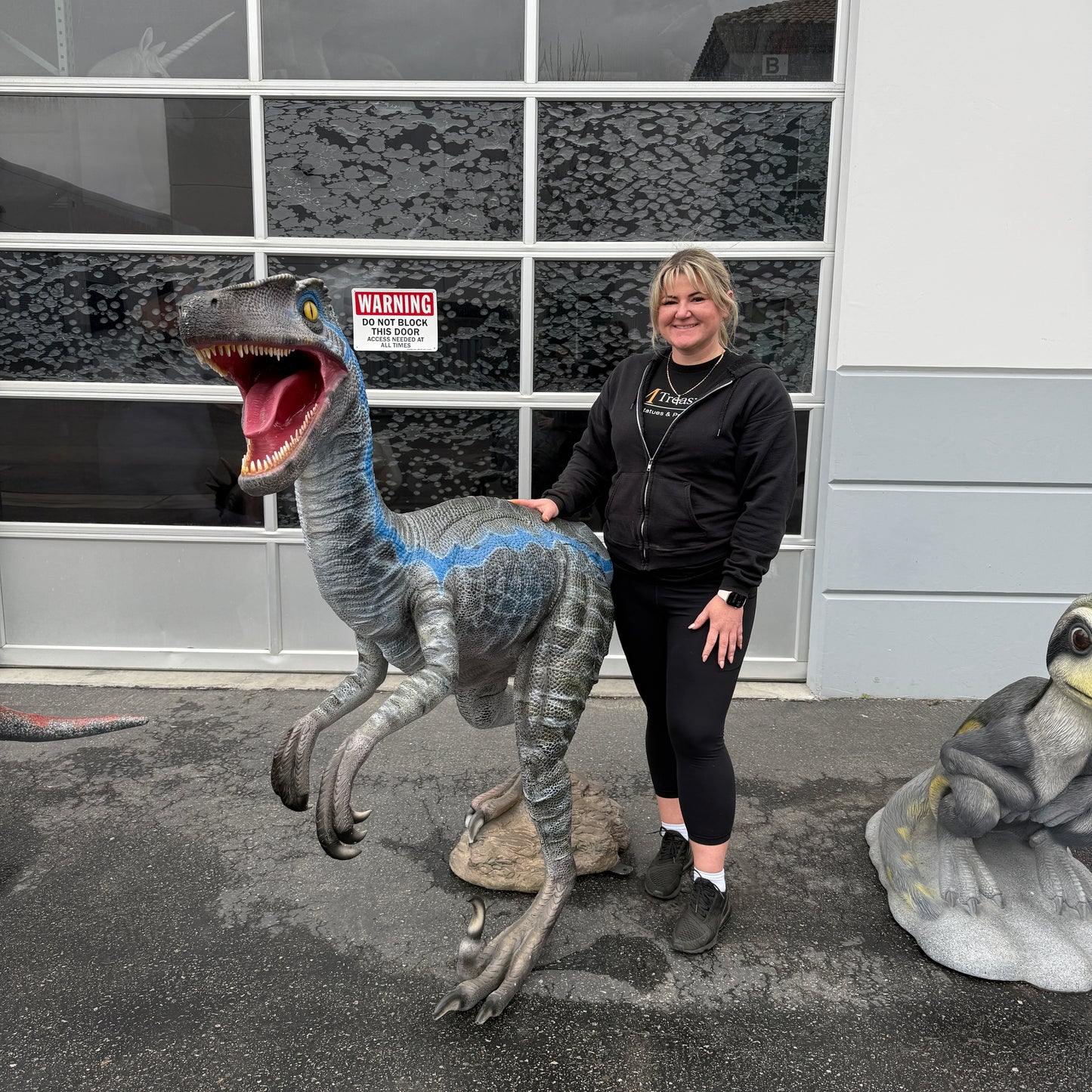 Blue Velociraptor Dinosaur Statue