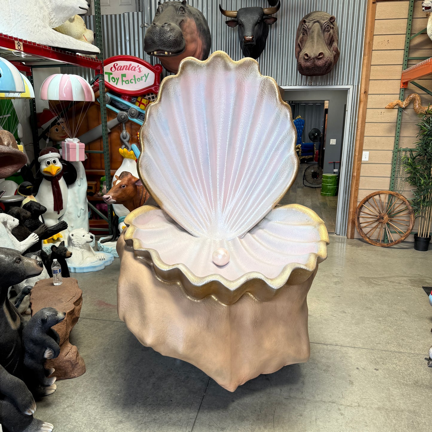 Large Clam Shell on Rock Statue