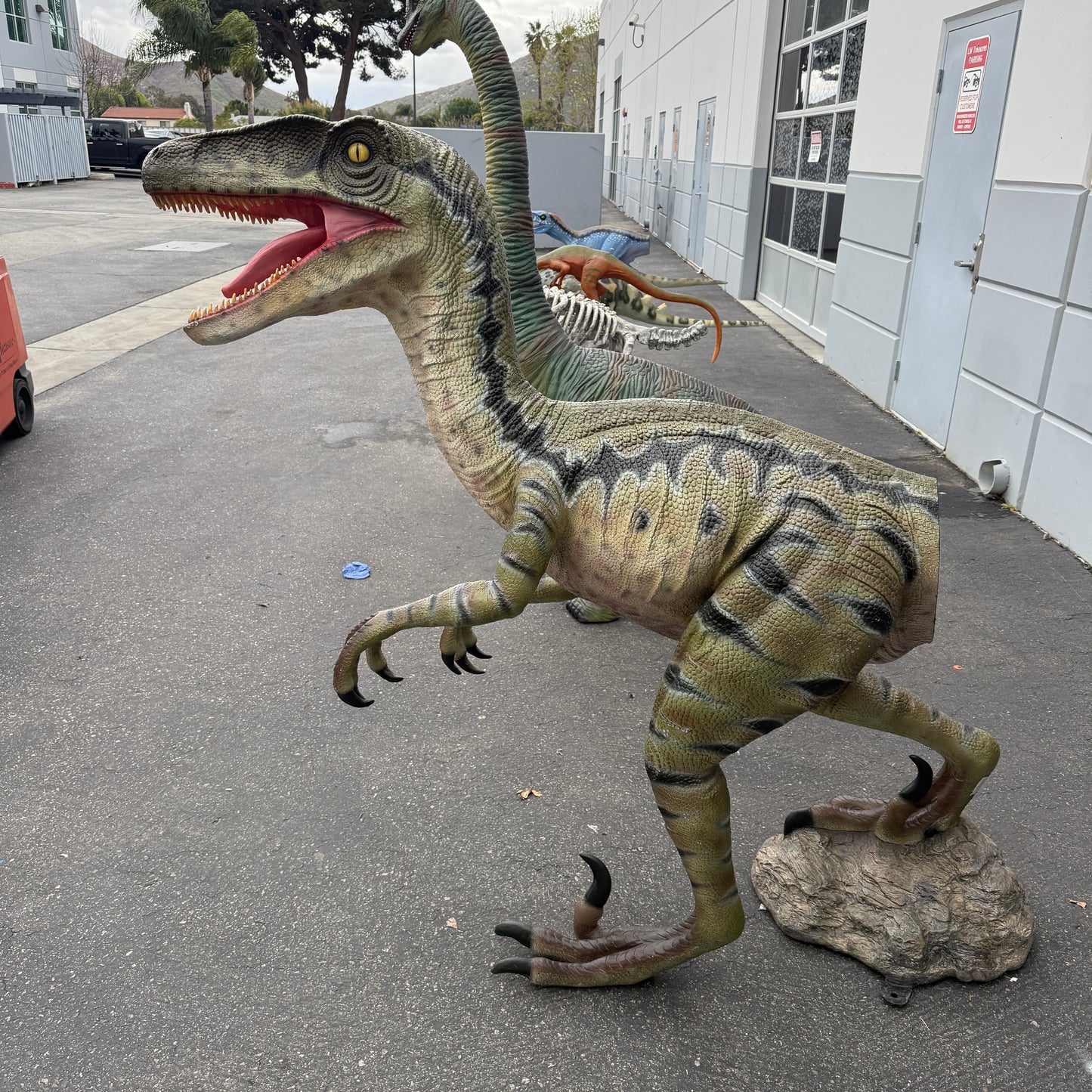 Green Velociraptor Dinosaur Statue