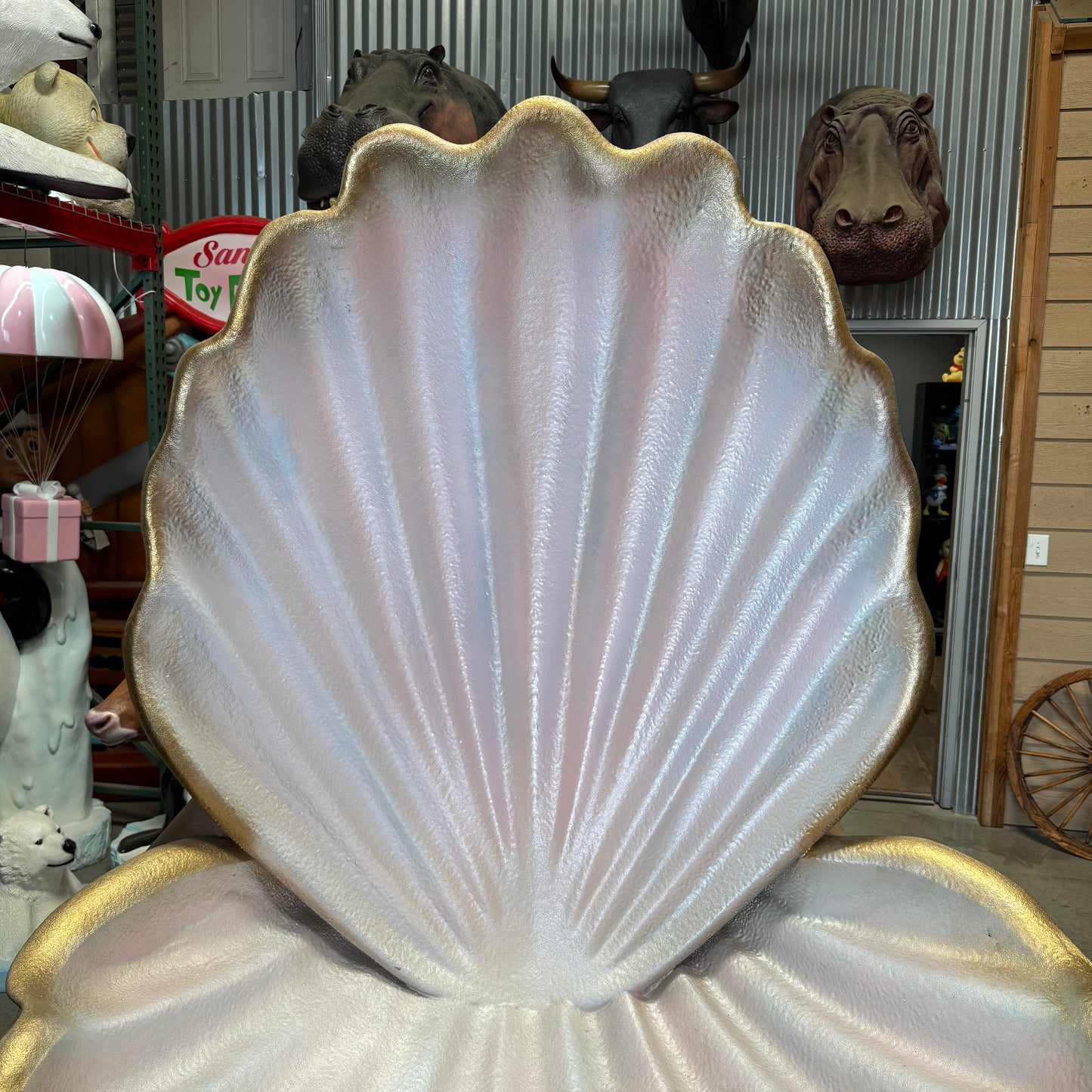 Large Clam Shell on Rock Statue