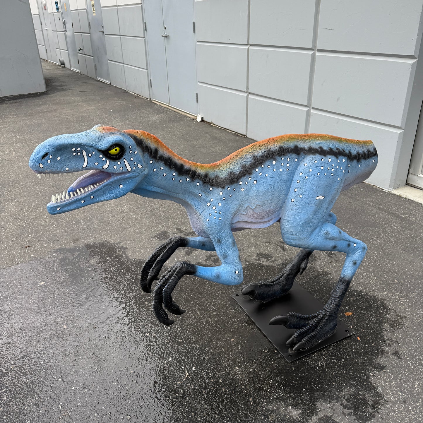 Blue Deinonychus Dinosaur Statue