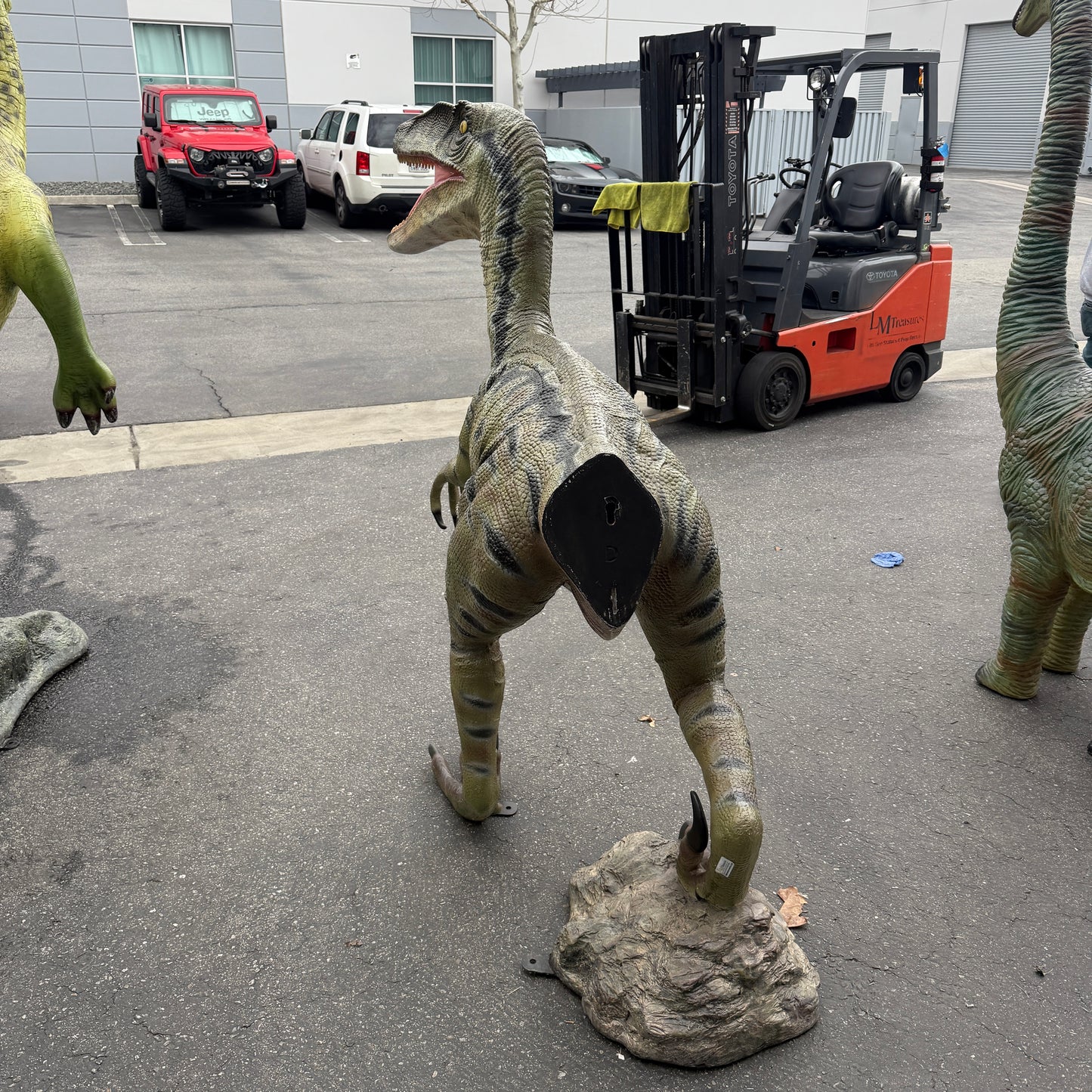 Green Velociraptor Dinosaur Statue
