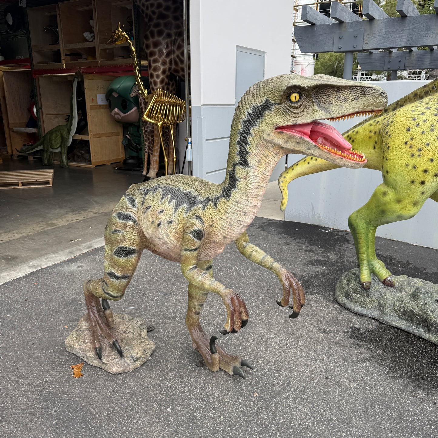 Green Velociraptor Dinosaur Statue