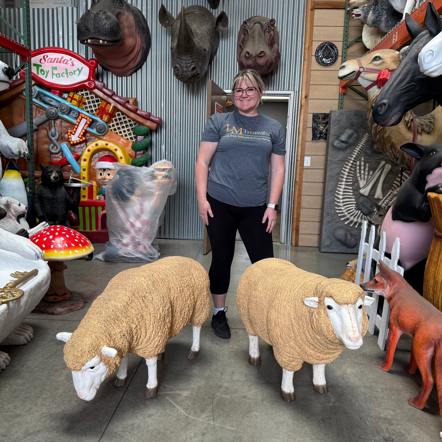 Merino Ewe Head Down Statue
