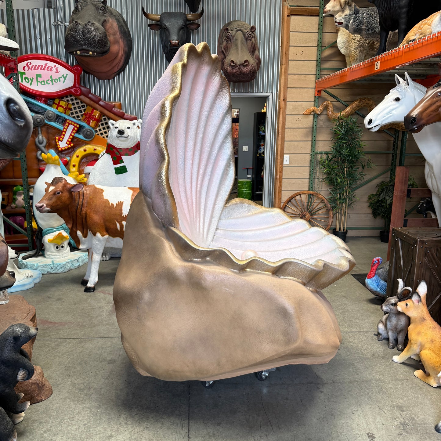Large Clam Shell on Rock Statue