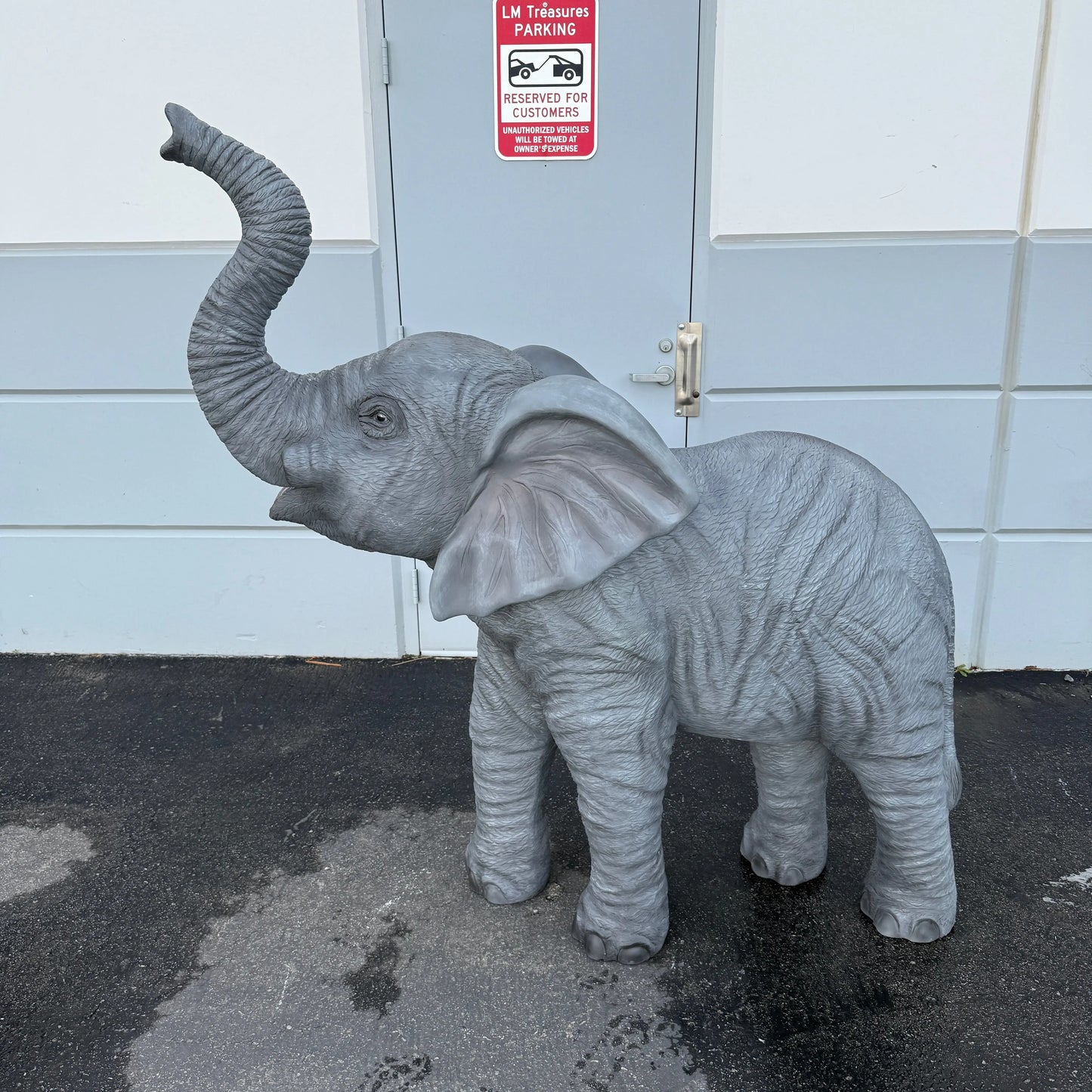 Standing Elephant With Tusks Statue A0805-R356-PT