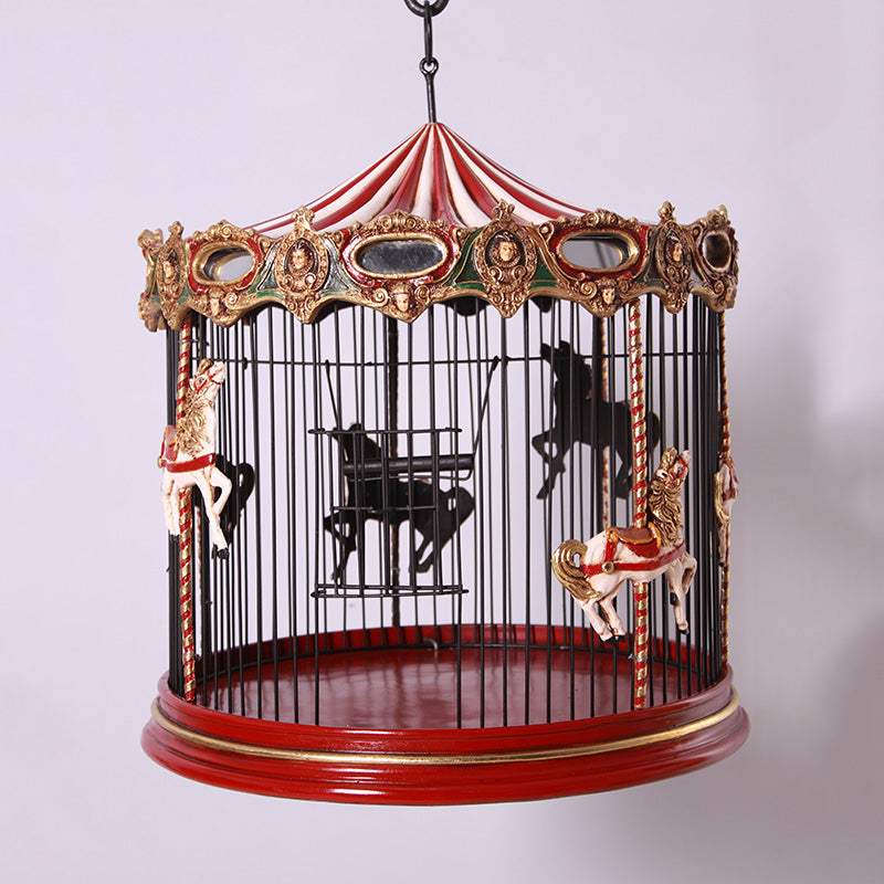Hanging Birdcage Carousel Horse Statue