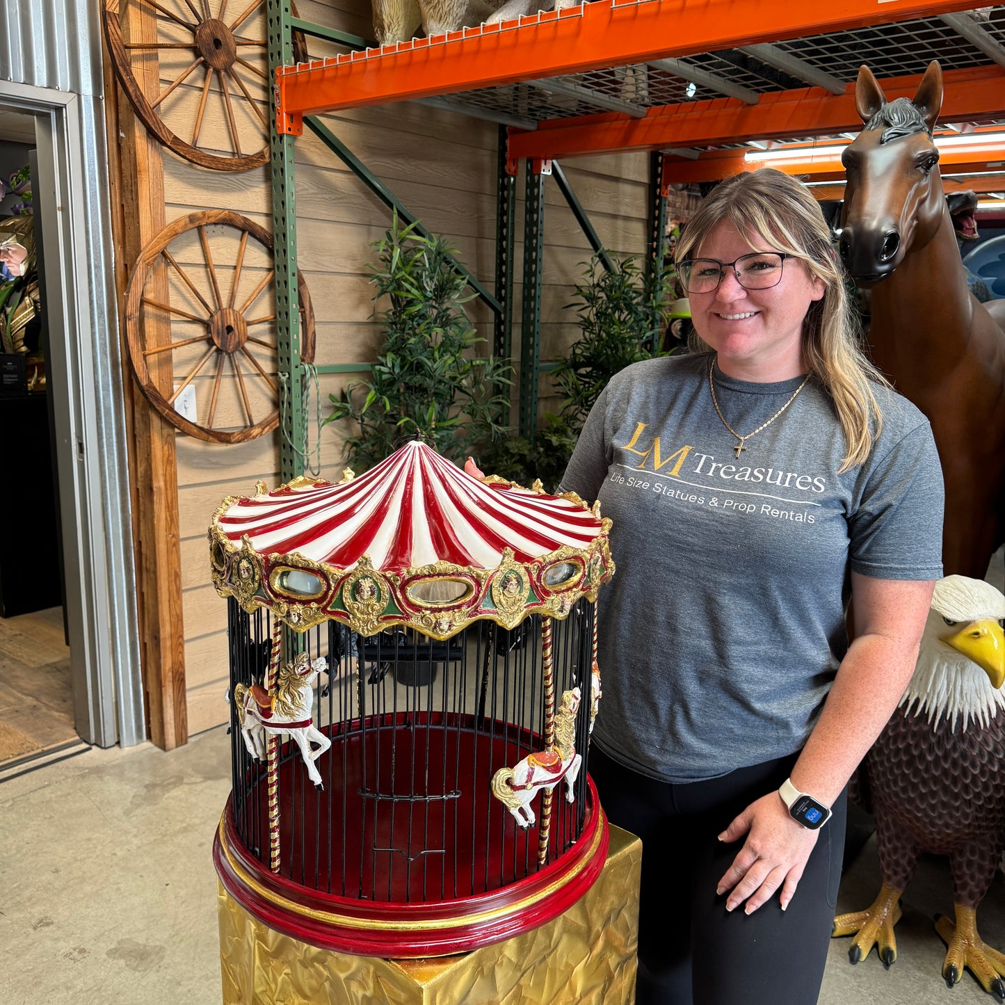 Hanging Birdcage Carousel Horse Statue