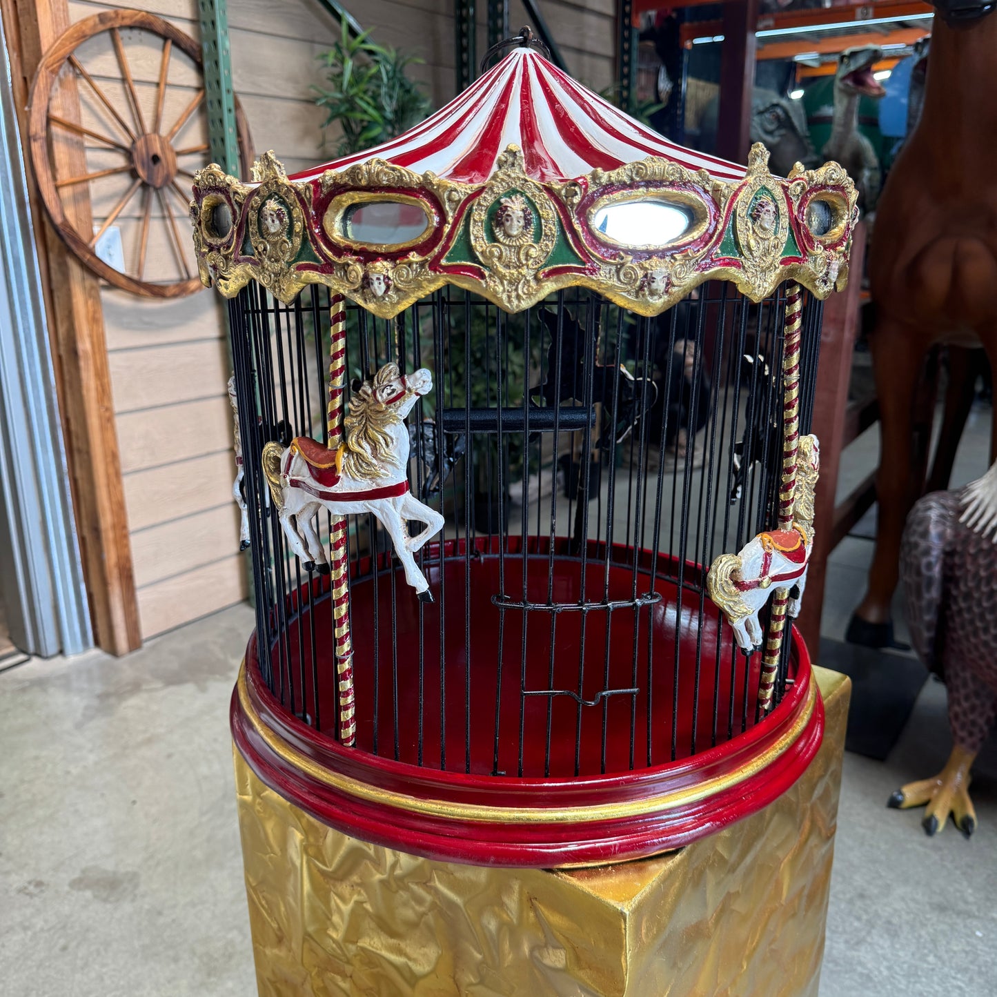 Hanging Birdcage Carousel Horse Statue
