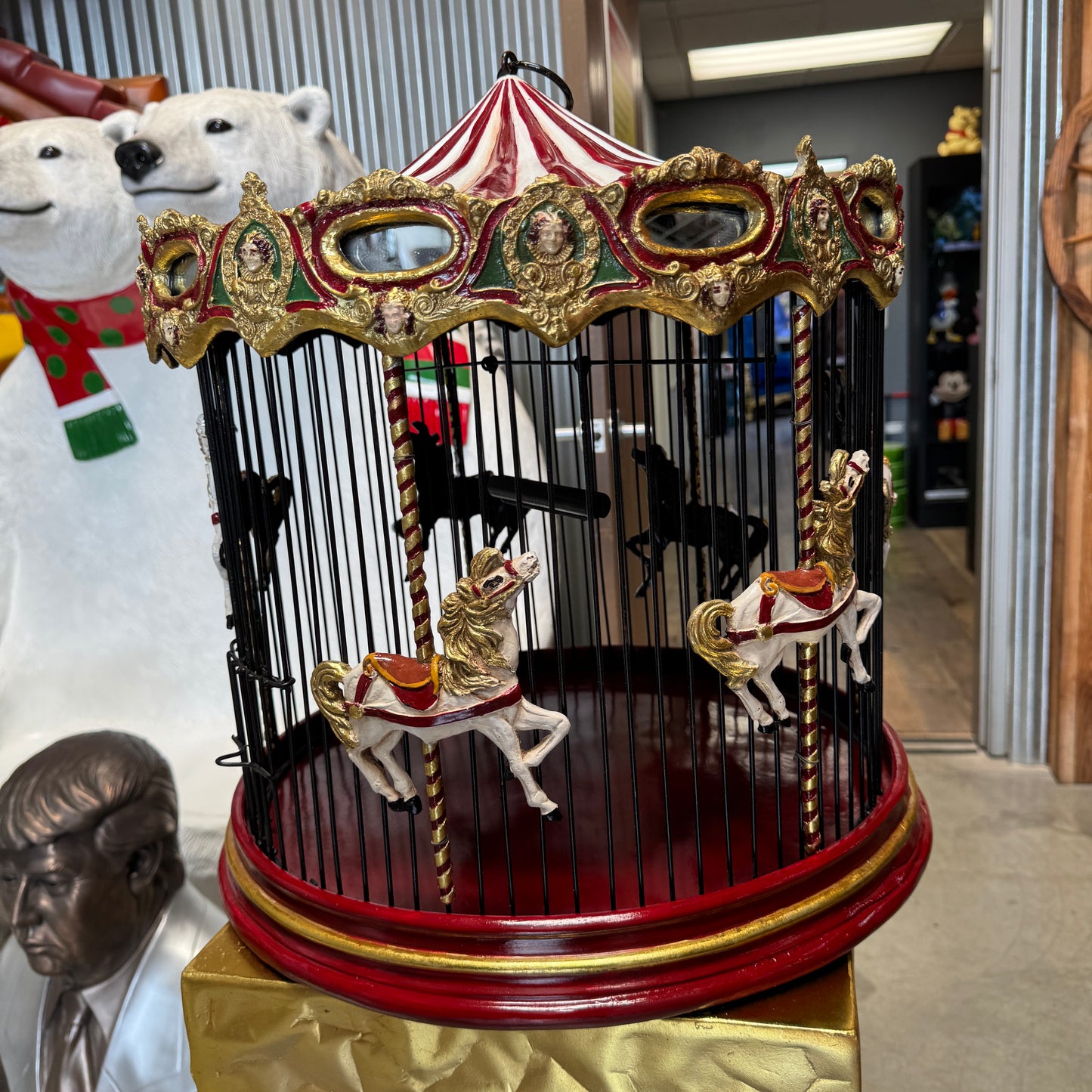 Hanging Birdcage Carousel Horse Statue